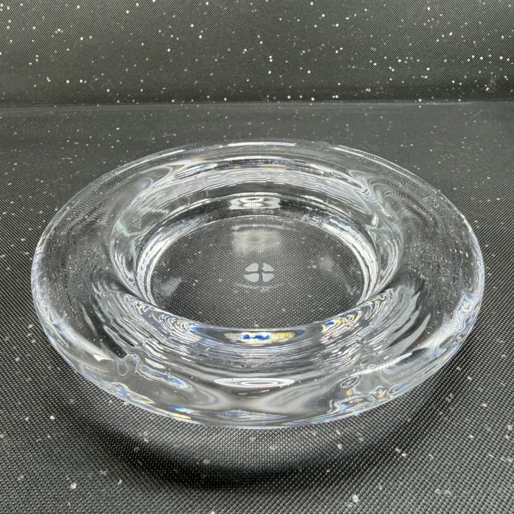 Simon Pearce Clear Glass Wine Bottle Coaster Votive Dish Bowl Thick Heavy Glass
